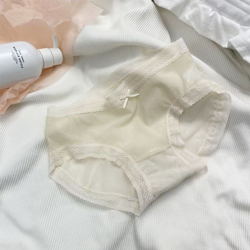 Pure Ice Silk Girls' Underwear Women'S Pure Cotton Cotton Bacteriostatic Crotch Mid-Waist Traceless Light And Thin Women'S Triangle Lace Underwear - Image 1